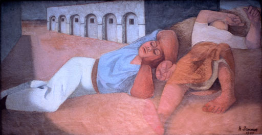 Henri Jannot - Huile sur toile - Le repos des moissonneurs - 1935