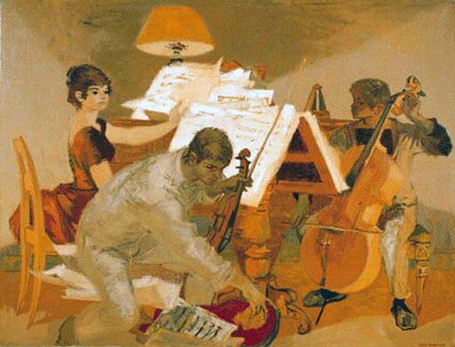 Trio - huile sur toile de 1960 par Lucien Fontanarosa