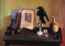 Le corbeau au grimoire - huile sur toile de 1958 par Henri Jannot