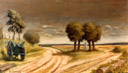 La croisée des chemins - huile sur toile de 1970 par Henri Jannot