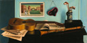 Guitare et clarinette - huile sur toile de 1987 par Henri Jannot