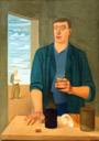 L'homme au verre de vin - huile sur toile de 1935 par Henri Jannot