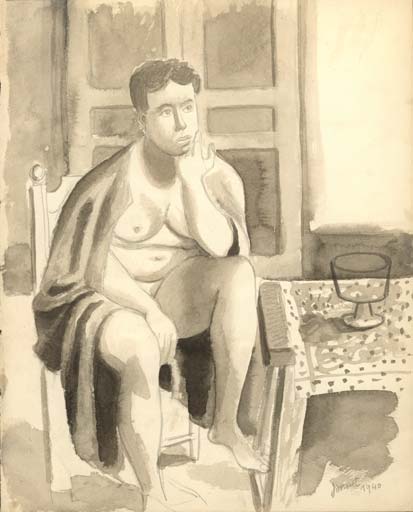 Henri Jannot - Lavis - Nu assis - 1940