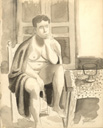 Nu assis - Lavis de 1940 par Henri Jannot