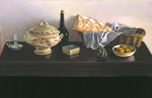 Henri Jannot - Huile sur toile - La soupière brune - 1982