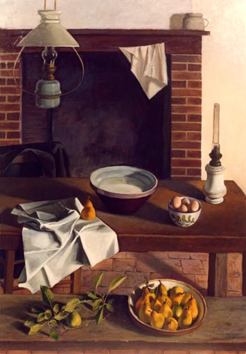 Henri Jannot - Huile sur toile - La table de cuisine - 1985