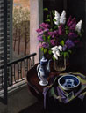 Le bouquet de lilas - huile sur toile de 1980 par Henri Jannot