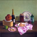 Le goûter - huile sur toile de 1996 par Henri Jannot