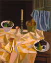 La nappe jaune - huile sur toile de 1970 par Henri Jannot