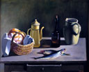 Nature morte à la cafetière jaune - huile sur toile de 1998 par Henri Jannot